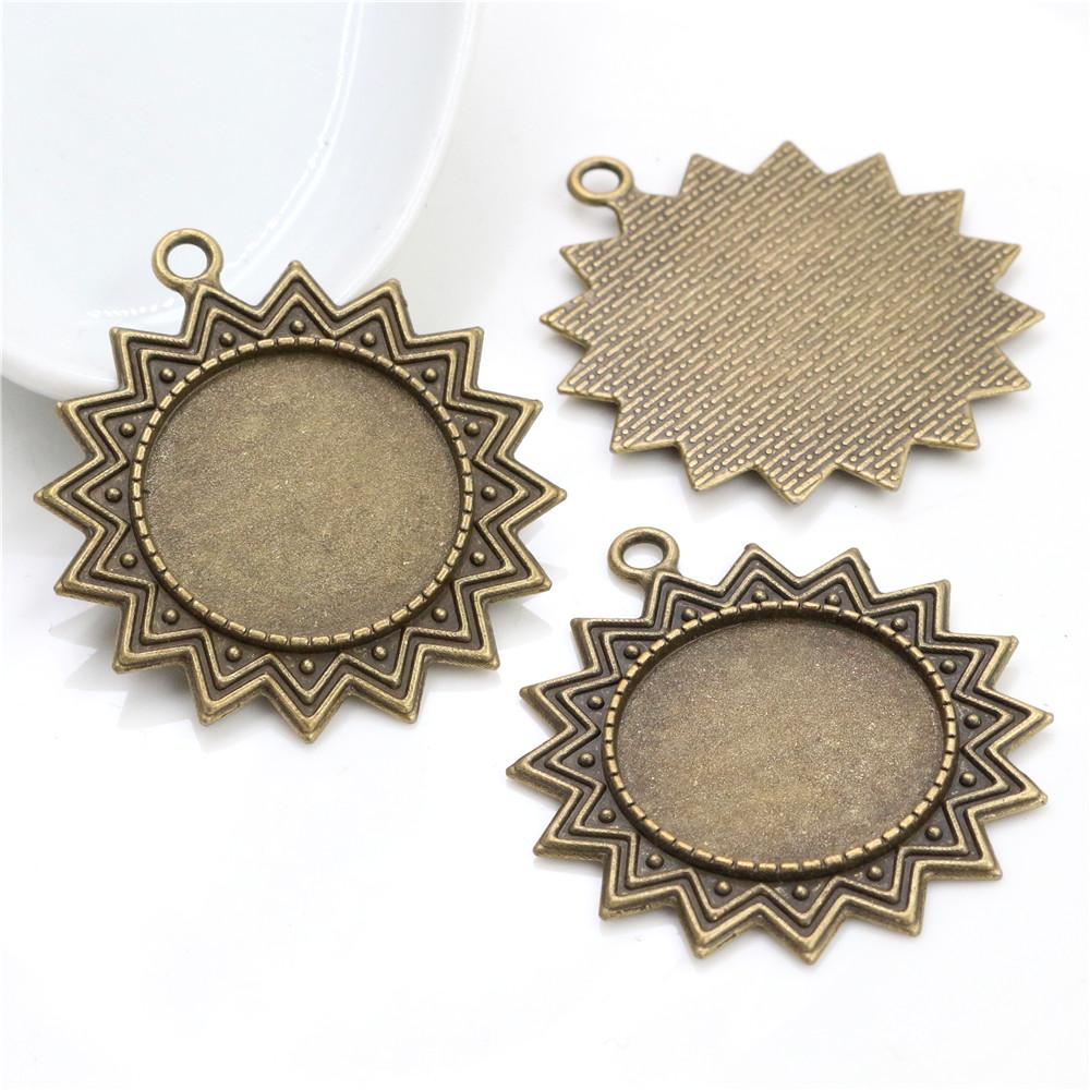 New Fashion 5pcs 25mm Inner Size Black Antique Silver Plated Bronze Flower Simple Style Cabochon Base Setting Charms Pendant