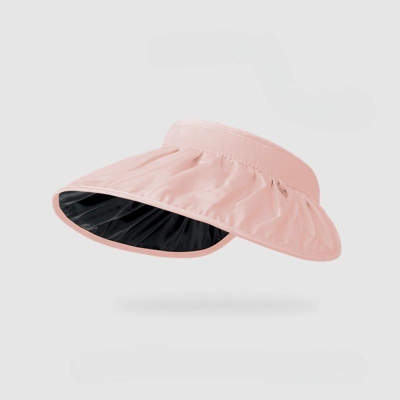 Summer Women'S Sunshade Uv Resistant Empty Top Sunshade Hat Large Brim Sunshade Face Black Rubber Shell Hat Dual-Use Headband