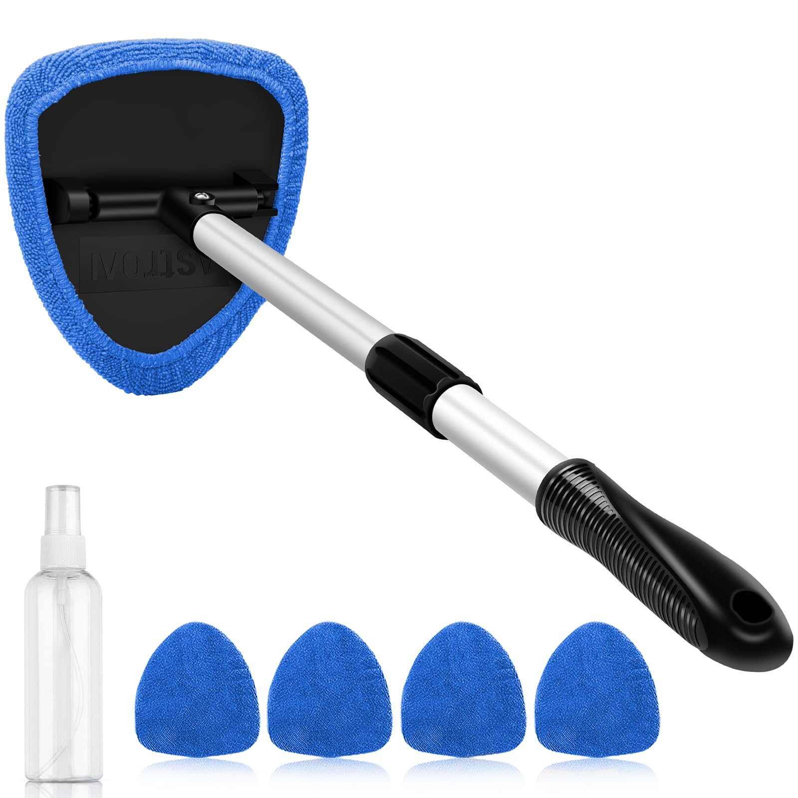 AstroAI Windshield Cleaner Tool, Car Interior Window Detailing Cleaning Kit with Extendable Handle and 4 Easy-to-Install Reusabl