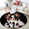 Papillon Dog Round Area Rug,Carpet Rug for Living Room Bedroom Sofa Playroom Decor,Non-slip Floor Mat