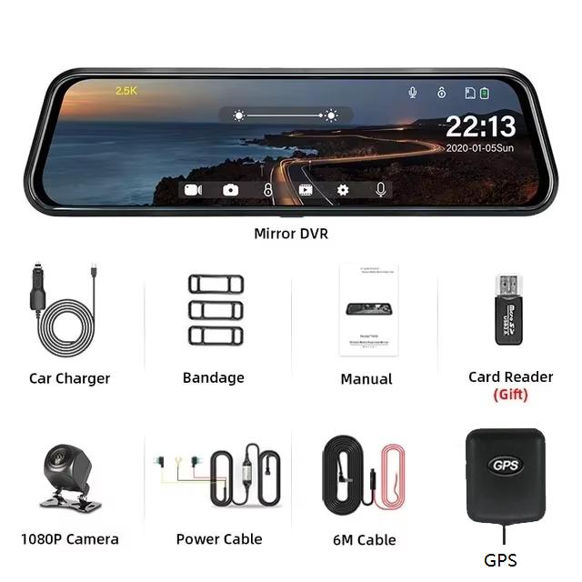 Mirror DVR with WIFI Car Rearview Mirror Recorder 2K Dash Cam Registrar Rear View Camera Vehicle Black Box