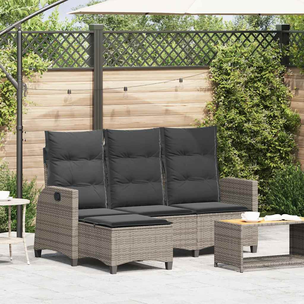 Garden Sofa with Reclining Function Cushions L Shaped Grey Poly Rattan