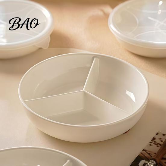 Family Daily Use Dinner Plate Ceramic Steamer with 3 Divided Compartments, Round Dish Portion Control Diet for Food, Rice Meat Vegetable Separator Pot