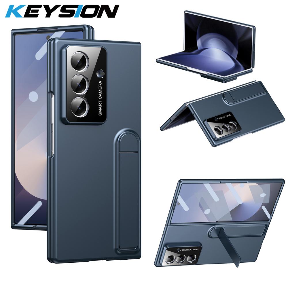 KEYSION Shockproof Case for Samsung Galaxy Z Fold 7 5G Hard PC Kickstand Phone Back Cover with Tempered Glass Screen Protector