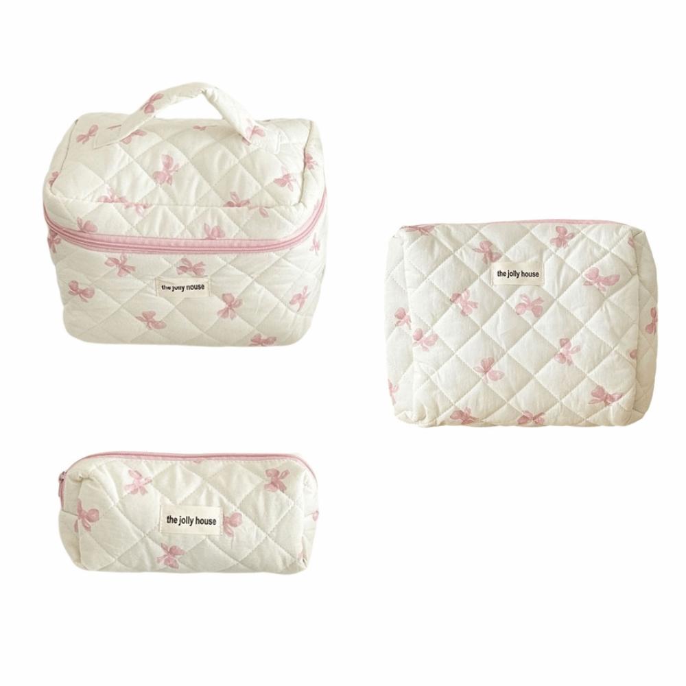 

3 ШТ./КОМПЛ. Женская косметичка с принтом бантика в корейском стиле, практичная сумка для туалетных принадлежностей для путешествий розовый
