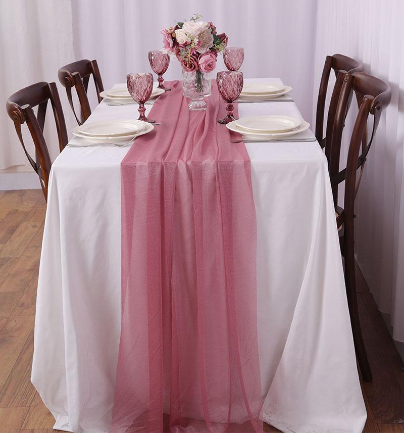 Chiffon Table Runner Romantic Sheer Wedding Table Runner Glitter Tulle Fabric Decorations for Wedding, Birthday Party,Dinner