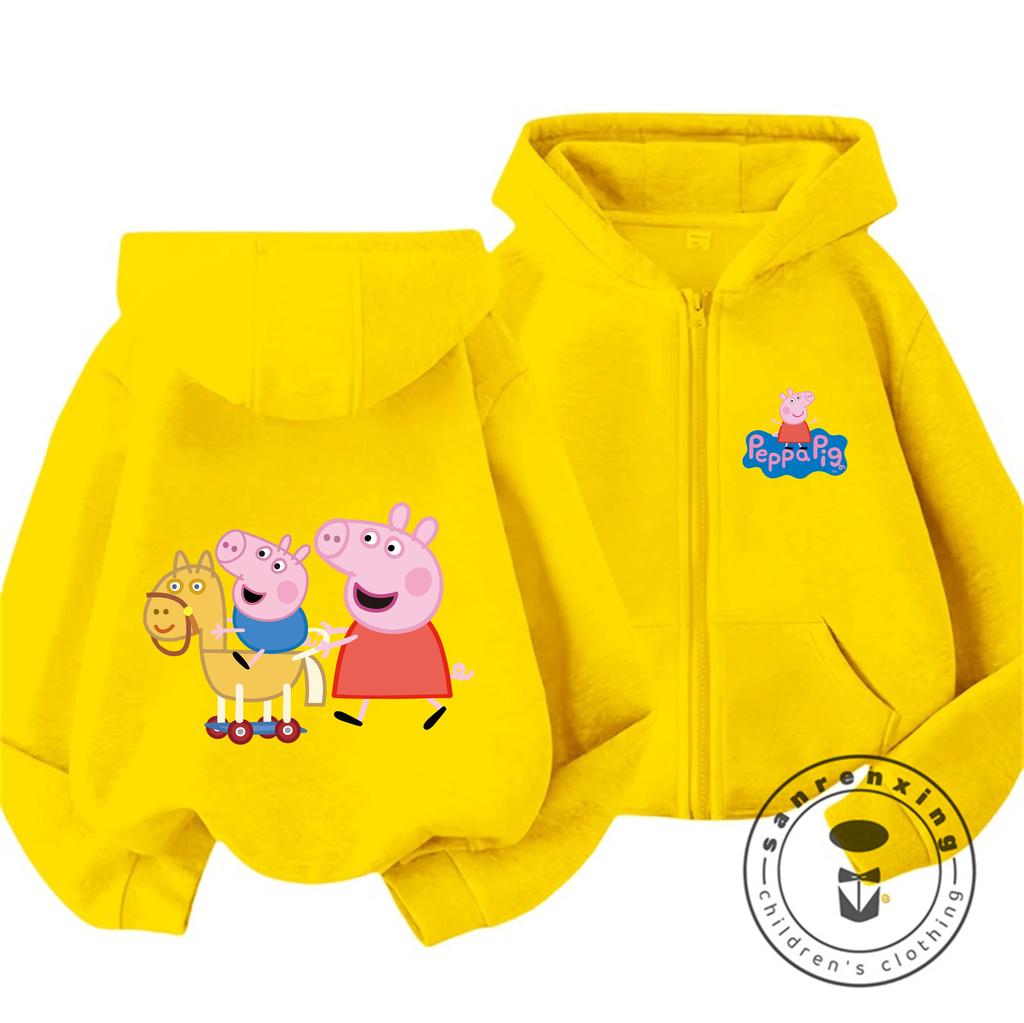 Winter Trendy Casual Zipper Hoodie Cute Cartoon Print Street Style Kids Hooded Top Peppa Pig Children 3 14