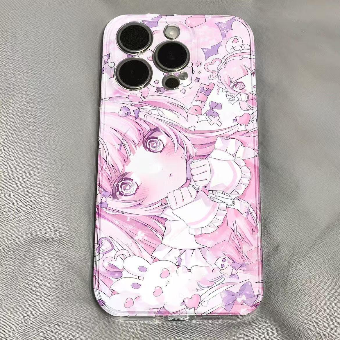 

Pastel Pink Chibi Anime Girl Pattern Phone Case for iPhone 17 16 15 14 13 12 11 16E Series Pro Max Plus Double Layer Protection iphone 11 ProMax