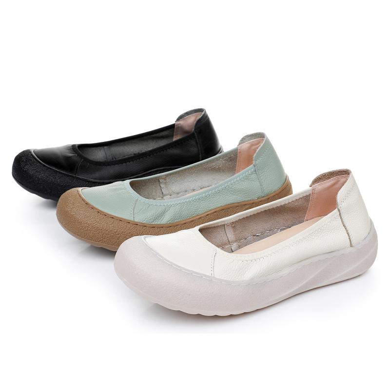 New Genuine Leather Flat Bean Shoes, Anti Slip and Breathable Mother's Shoes, Spring and Summer New Women's Shoes, Single Shoe, One Foot Women's Shoes