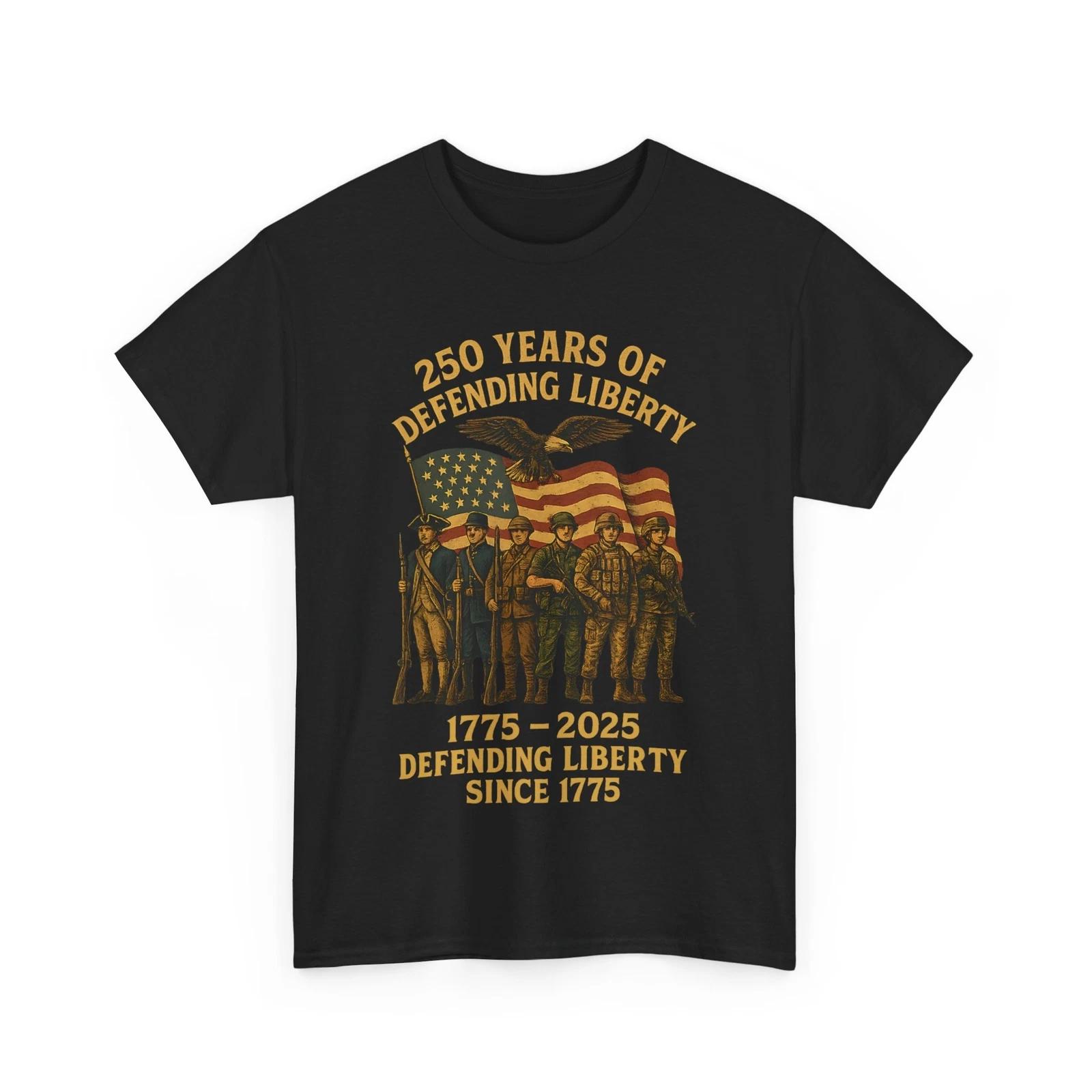 250 Years of Defending Liberty and the Dates 1775 Military Shirt anniversary XL