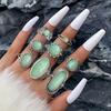 Ethnic style vintage turquoise carved feather ring fashion personality 8-piece combination ring set