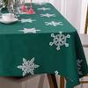 Classic Satin Christmas Tablecloth Green Snowflake Embroidery Table Cover For 2026 Xmas Home Hotel Dining Table Decoration