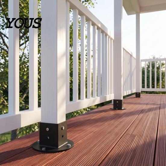 Wood Post Support 2" x Square Base, Heavy Duty Floor Flange Deck Fence Repair Bracket for 2 Inch Post, Railing, Porch Handrails, Mailbox Railing Mount