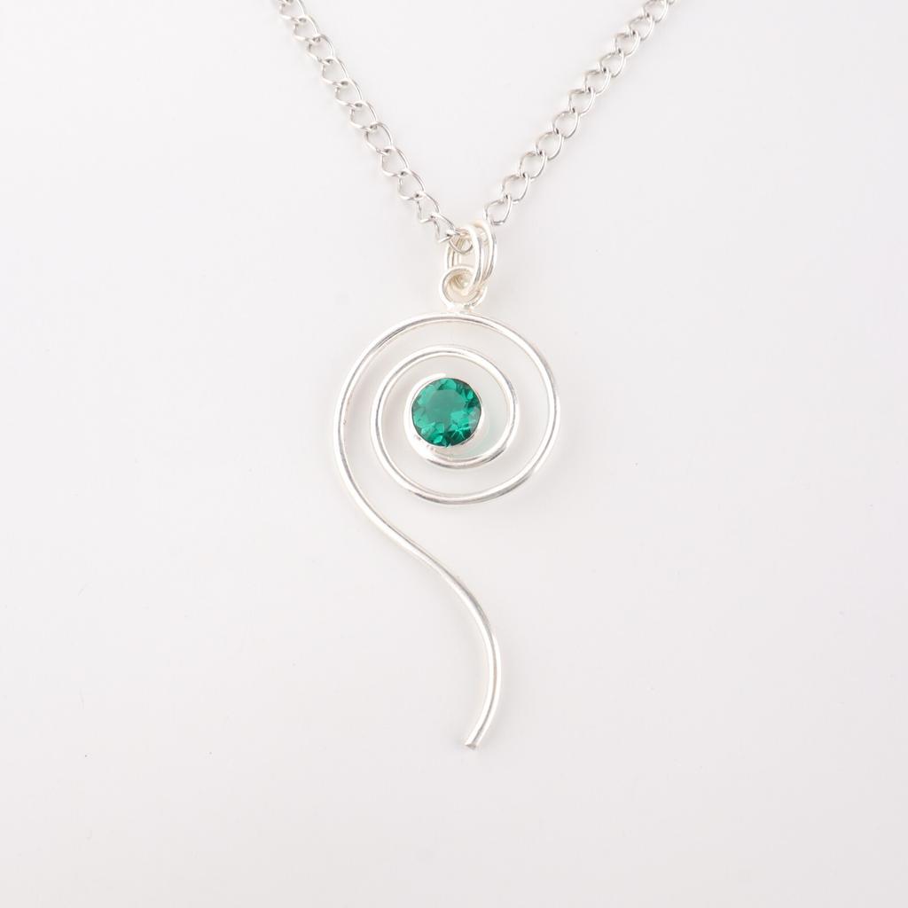 Boho Spiral Chrome Diopside Gemstone Pendant 925 Sterling Silver Handmade Gift PP-42-1