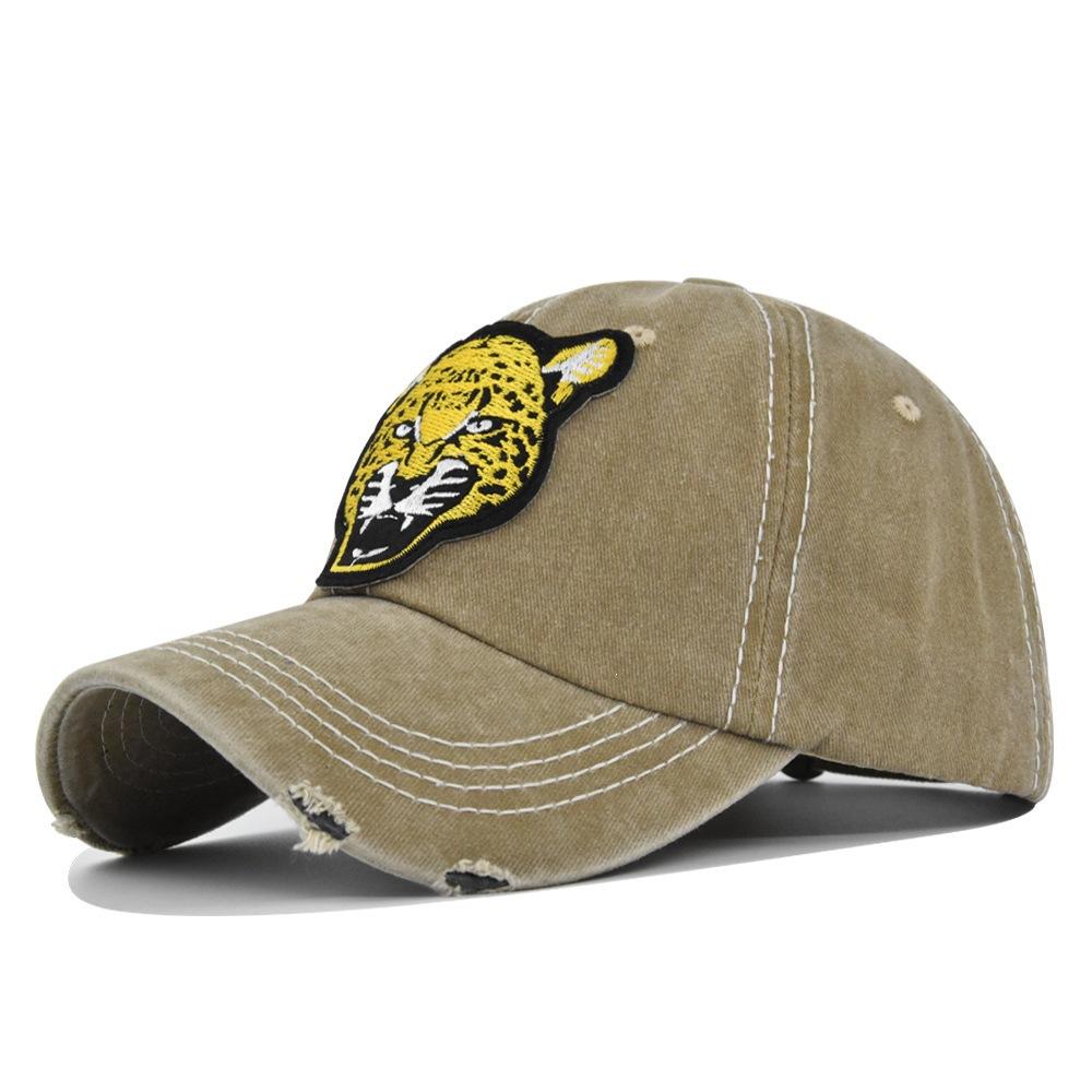 Three-dimensional Embroider Baseball Cap Leopard Embroidered Peaked Cap Washed Distressed Curved Brim Hat Sun Hat Cb354 Cotton