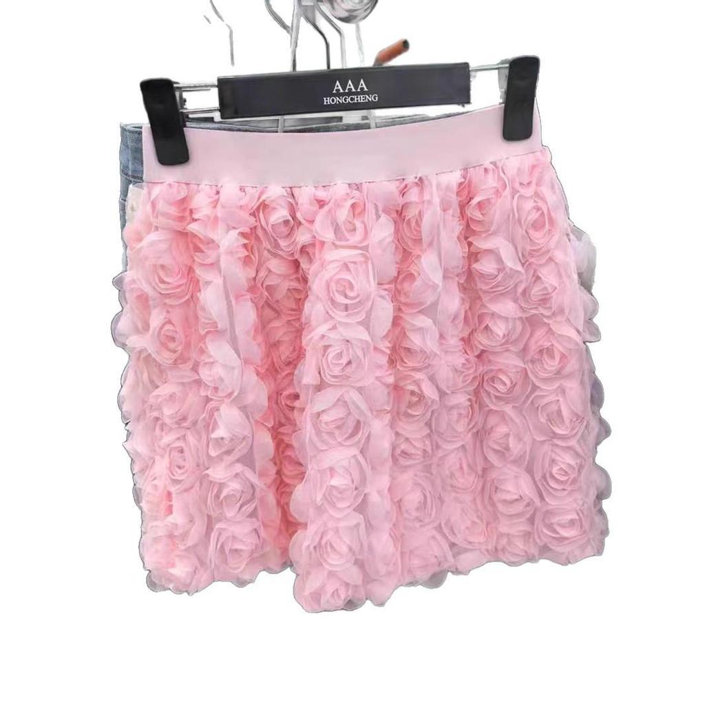 Damen Europäischer & Amerikanischer 3D-Rosen A-Linien-Rock: Eleganten Schlankmachenden Kurzen Rock