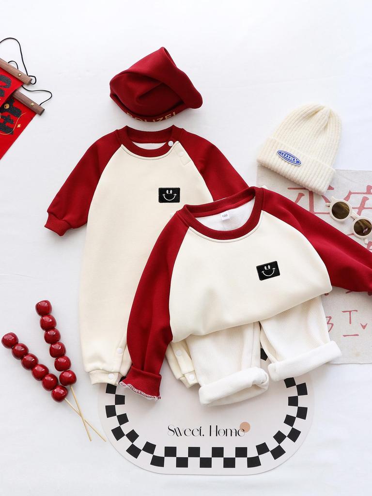 2025 Autumn/Winter Minimalist Family Sweatshirts: Heart Smiley Design for Mother & Child, Mother-Daughter/Son Plus Velvet