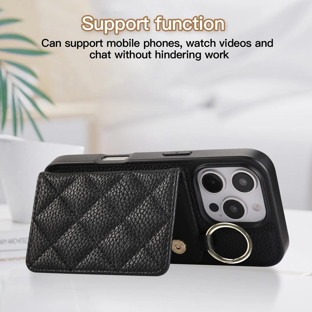 Luxury Leather Mirror Card Bag Slot Case for IPhone 17 16 15 14 13 12 Pro Max Plus Cases Stand Sleeve Cover with Shoulder Strap