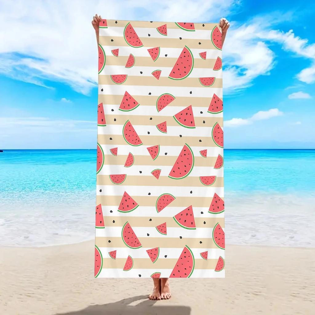 Fresh Watermelon Striped Beach Towel 2D Flat Printed Peach Skin Fabric Soft Bath Towel Summer Vacation Swimming Pool