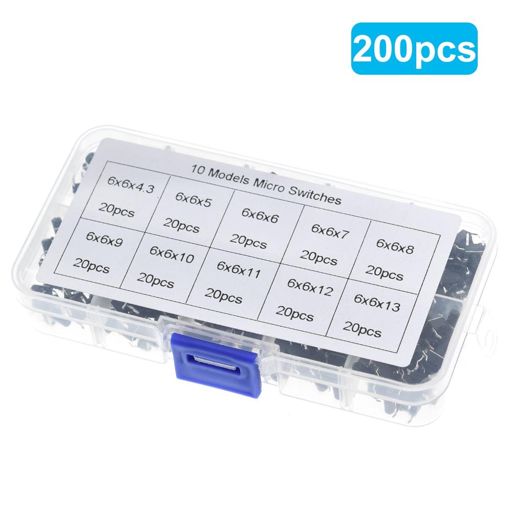 10 kinds 100/200PCS 6*6 Tact Switch Tactile Push Button Switch Kit, Height: 4.3MM~13MM DIP 4P micro switch 6x6 Key switch TZT