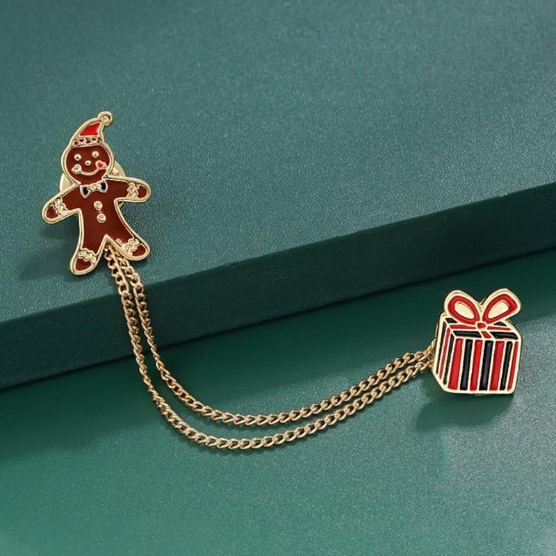 Fashion Christmas Brooch Tassels Chain Clothing Pin Santa Tree Wreath Gift Badges Lapel Pin Party Jewelry Festive Pin