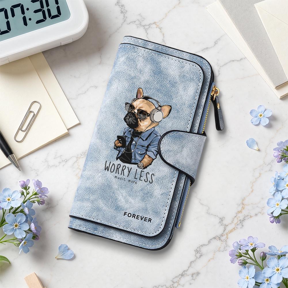 Fashion French Bulldog Print Long Wallet Casual Card Holder Purse