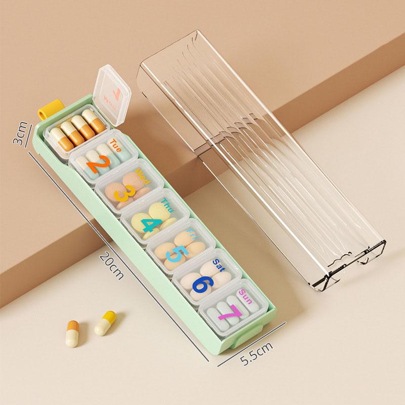 

Еженедельный органайзер для таблеток конфетного цвета, не содержит БФА, дорожный 7-дневный контейнер для таблеток, большой отсек для витаминов, пищевых добавок и лекарств зелёный