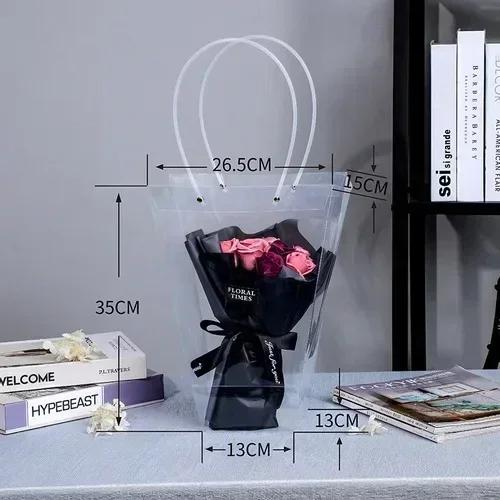Διαφανής Τραπεζοειδής Τσάντα Χειρός Πλαστικό PVC Αδιάβροχη Χειρός Δώρο Φορητή Τσάντα PP Τσάντα Λουλουδιών Ανθοπωλείο Συσκευασία Δώρου Μπουκέτου