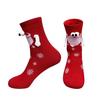 1 Pair Christmas Couple Socks Magnetic Hands Cartoon Deer Snowman Design Long Socks Soft Breathable Xmas Socks