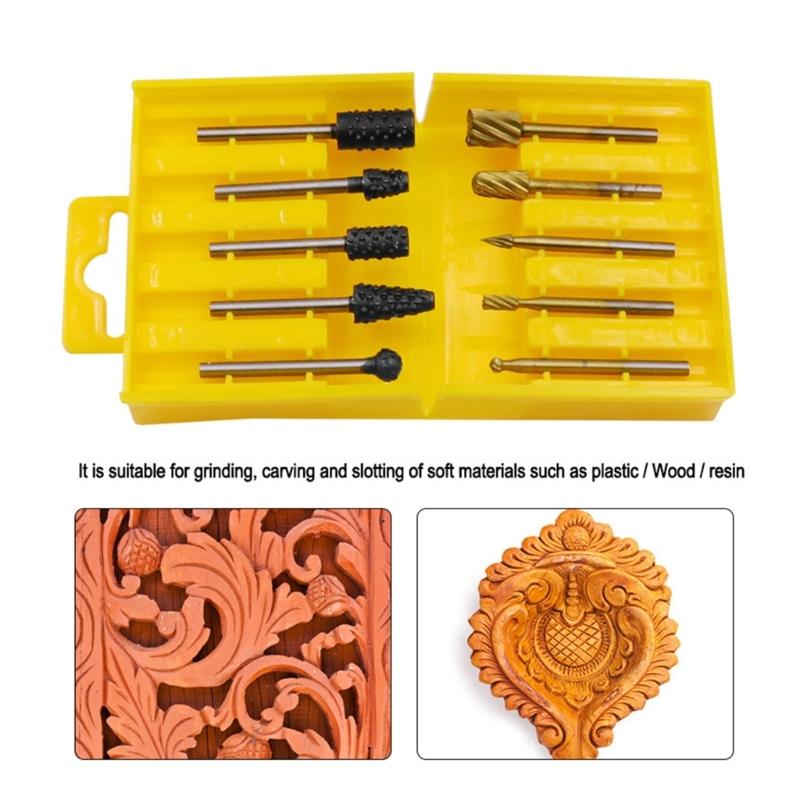 10Pcs Drill Bit Rotary Rasp File Set for Woodworking Knife Wood Carving Tool Carpentry Wood Cutting Tools Bit Set