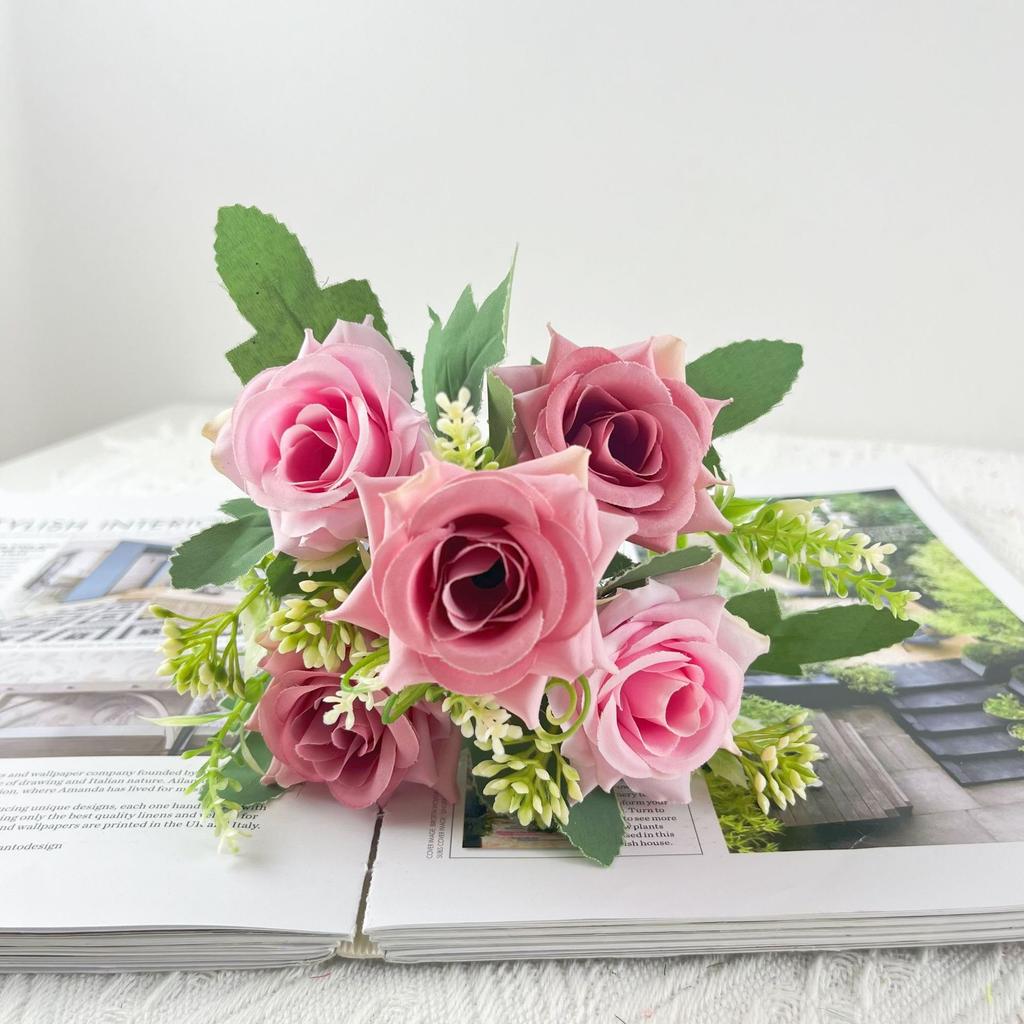 5 Köpfe Frischer und Üppiger Rosen Simulierte Blume Wohnzimmer Esstisch Hochzeits-Requisiten Camping-Dekoration