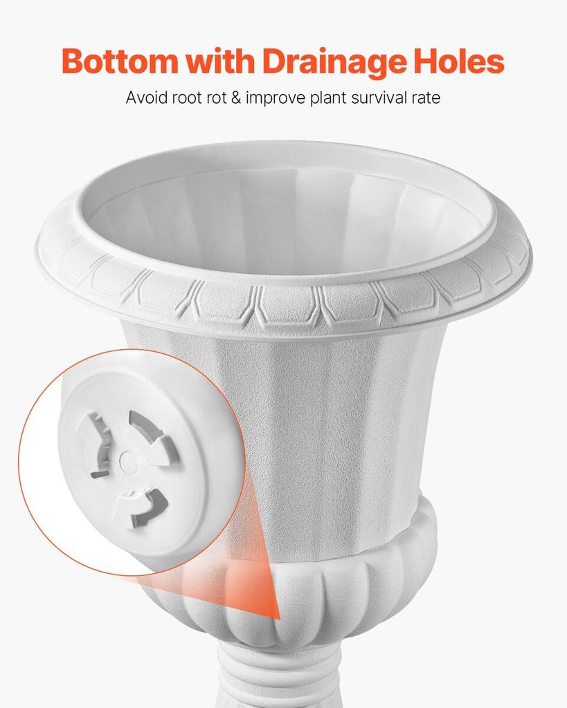 Plastic Urn Planters, 40 X 67 Cm, 2 Pack White Classic Flower Pots Front Porch Planters, Indoor & Outdoor Vase for Wedding, Party, Event, Home, Stage,