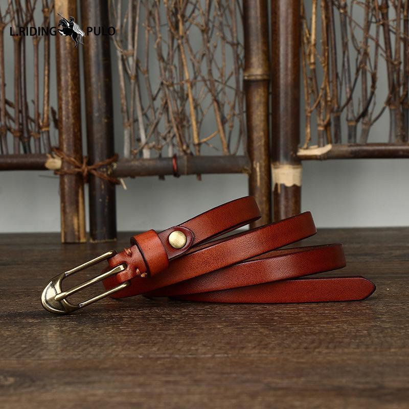 Dámský tenký pásek s měděnou přezkou ve tvaru boty, k saku, dámský úzký pásek z čisté hovězí kůže v retro módním trendu