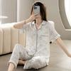 1011 new pajamas women's summer cloud cotton short-sleeved trousers two-piece set Japanese large-size printed loungewear autumn