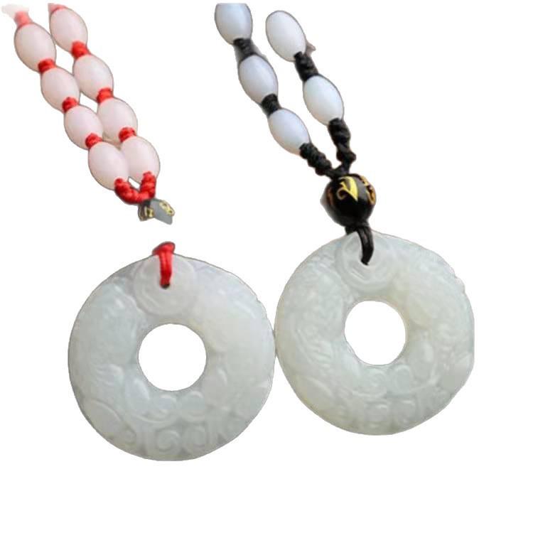 Unisex naszyjnik z wisiorkiem Pixiu z jadeitu - Pomyślne zwierzę przyciągające bogactwo z białego jadeitu Qingbai