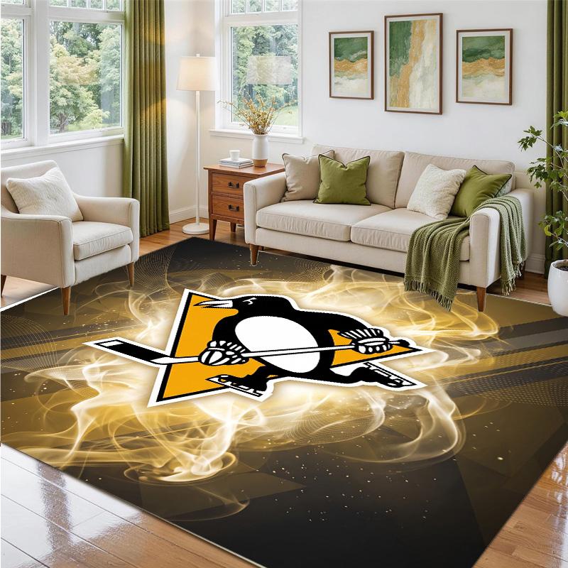 Pittsburgh Penguins Design Crystal Velvet Rug Soft Decorative Mat for Bedroom Entrance