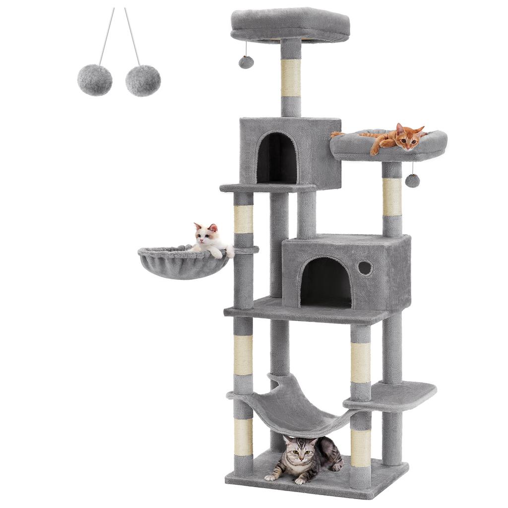 FEANDREA PCT196W01 Cat Tower, Slim Cat Tower, Large Cats, Stationary, Space Saving, Easy Climbing, Large Hammock, Eliminates Lack of Exercise