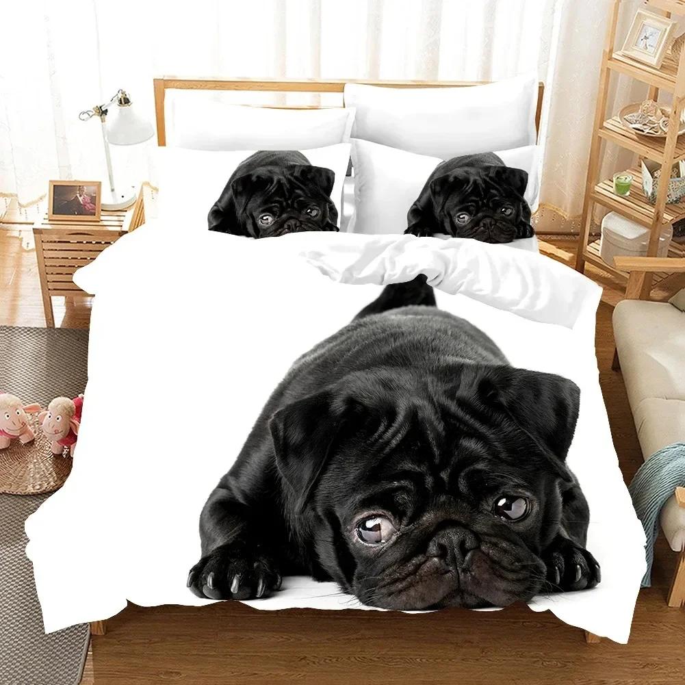 Lovely Pug Dog Animal Happy Dogs Comfortable Duvet Quilt Cover Pillowcase Bedding Set Children Bedroom Decoration Home Textile
