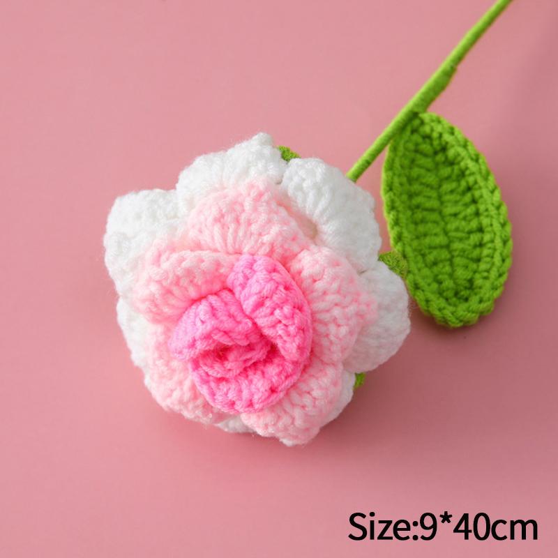 

Rose Crochet Flower Hand-knitted Flower Bouquet Artificial Flower Mother s Day Gift Wedding Party Gift for Guest Home Decoration as picture