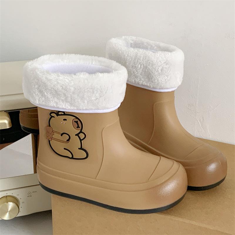 Cute children's rain boots with cotton lining, suitable for boys and girls, waterproof and warm, for older girls, parent-child matching