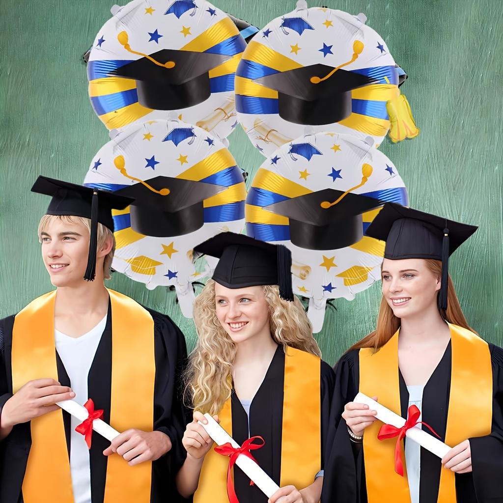 4Pcs 18 inch Bachelor's Hat Printed Round Aluminum Film Balloon Graduation Theme Party Decorn Globos Graduation Ceremony Decor