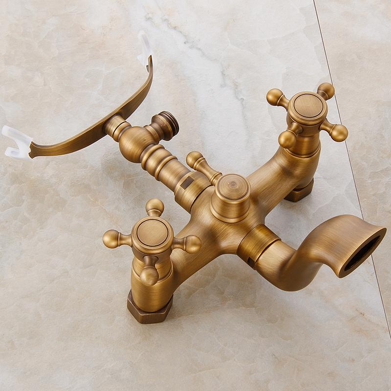 Antique Wall /Floor Mounted Bathtub Shower Faucet Dual Handles Free Standing Swivel Spout Faucet Bathtub Hot Cold Mixer Tap 6050