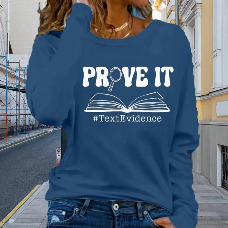 

Топы для женщин с принтом увеличительного стекла и книги, круглый вырез, длинный рукав, футболка, осенний повседневный тонкий пуловер, женский топ с длинным рукавом 8XL синий