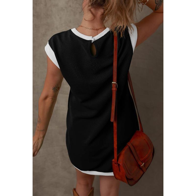 YYFS Dámská móda Léto Jaro Jednobarevný potisk Neformální šaty s krátkým rukávem a výstřihem do O s volným pasem