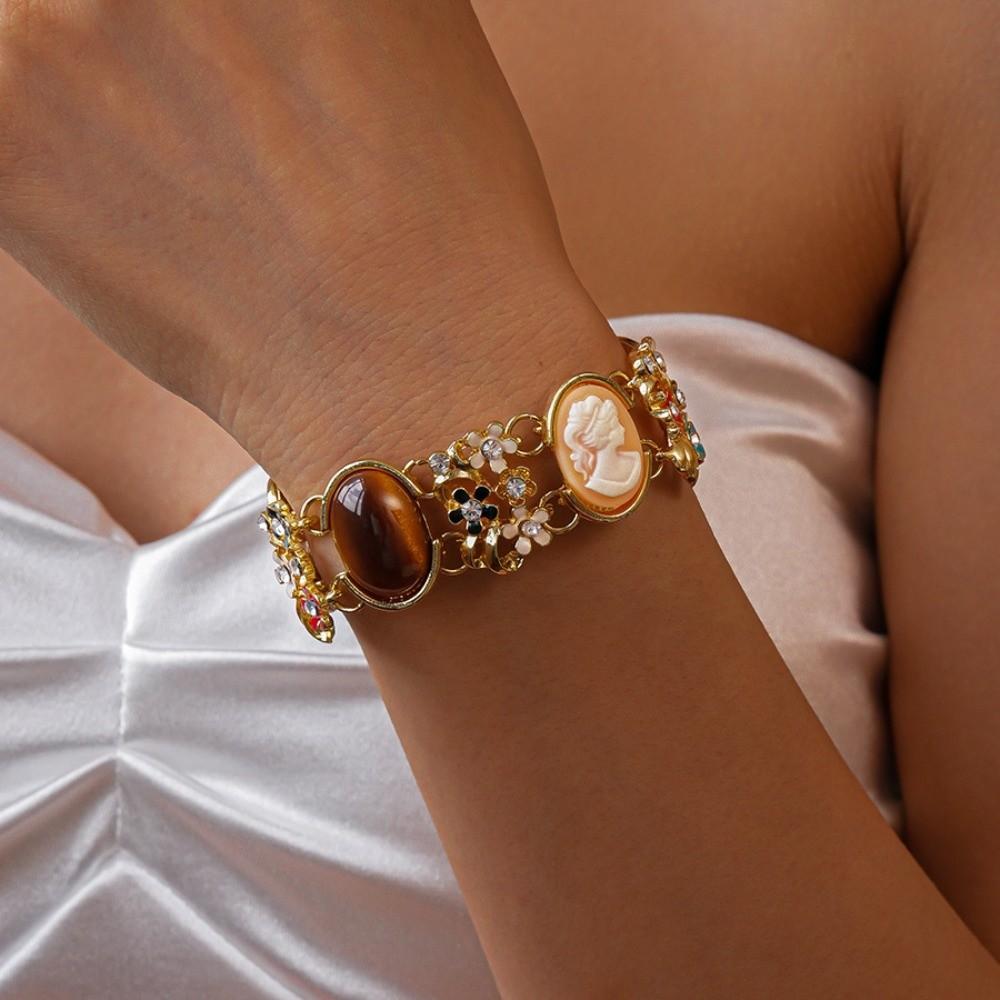Rhinestone Retro Enamel Bangle Flower Women's Hand Bracelet Baroque Bracelet  Jewelry Gifts