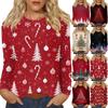 Women's Fashion Casual Christmas Printed Round Neck Long Sleeve Pullover Top