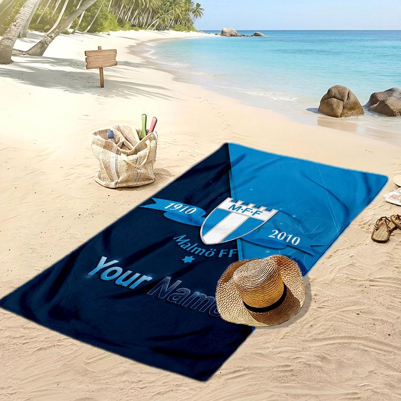 Asciugamano da Spiaggia Stampato Personalizzato Malmö FF Logo Calcio Supporto Nome Personalizzato Testo Asciugamano Assorbente Per Sport Viaggio Regalo Speciale