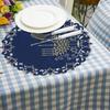OWENIE Hanukkah Placemats Set of 4, Embroidered Chanukah Menorah Blue Round Placemats, Je Festival Holiday Party Table Decor Indoor Outdoor