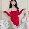Sex underwear velvet red new suspender skirt chain halter side split hip skirt pure desire high sense