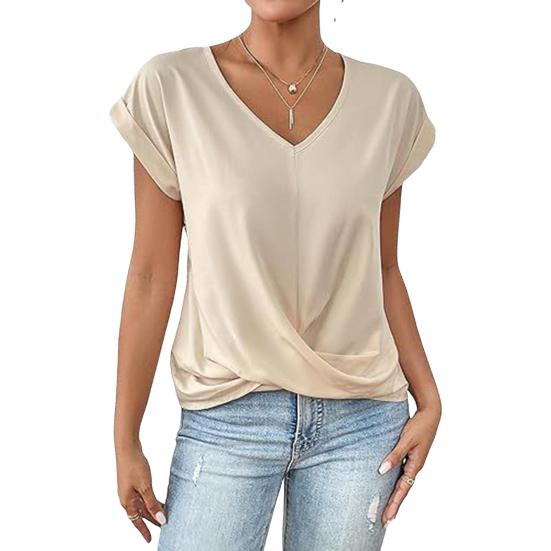 Sommer-Shirts für Damen, kurzärmelig, V-Ausschnitt, einfarbig, lässig, atmungsaktiv, vielseitige modische Bluse für Jeansröcke